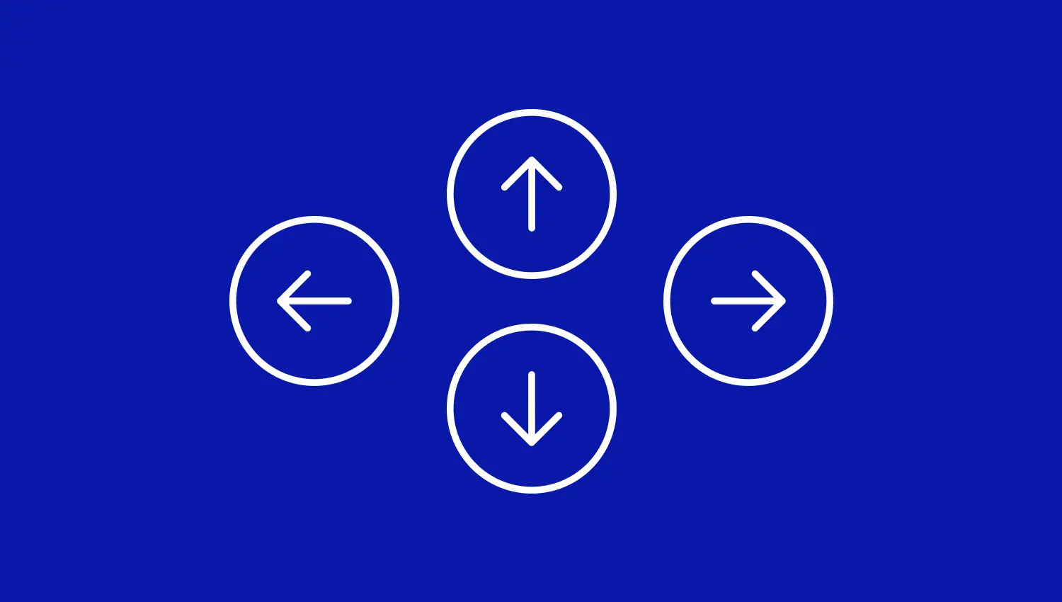 Vier weiße Pfeile zeigen in verschiedene Richtungen auf dunkelblauem Hintergrund.